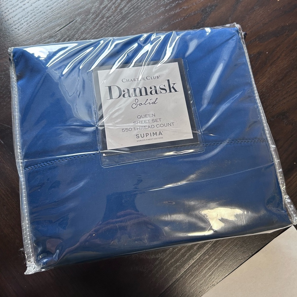 Charter Club Damask Supima Cotton Sheet Set in Rich Blue